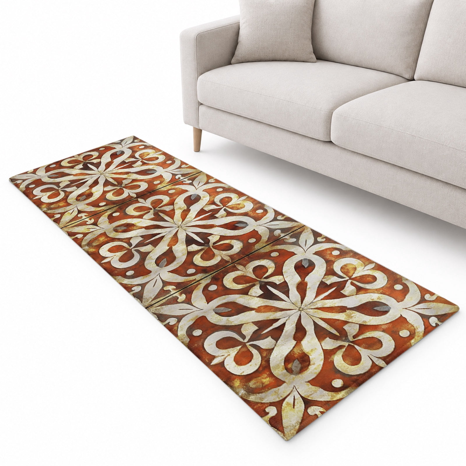 Abstract Art Runner Rug 2'x6', Bohemia Orange Floral National Style ...