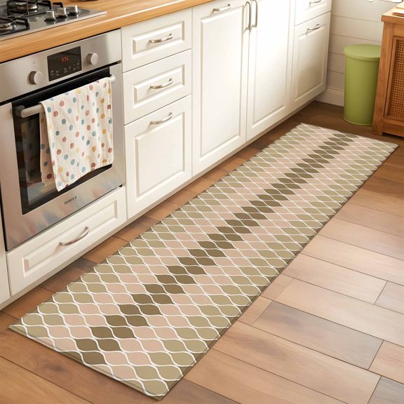 Abstract Art Runner Rug for Hallway 2x6ft, Brown Khaki Ombre Geometric Wavy Lines Non Slip Floor Mat Washable Low-Profile Indoor Carpet for Living Room, Bedroom, Dining Room