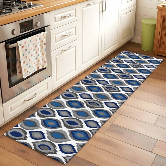 Abstract Art Runner Rug for Hallway 2x6ft, Modern Diamond Patterns Blue White Grey Geometric Non Slip Floor Mat Washable Low-Profile Indoor Carpet for Living Room, Bedroom, Dining Room