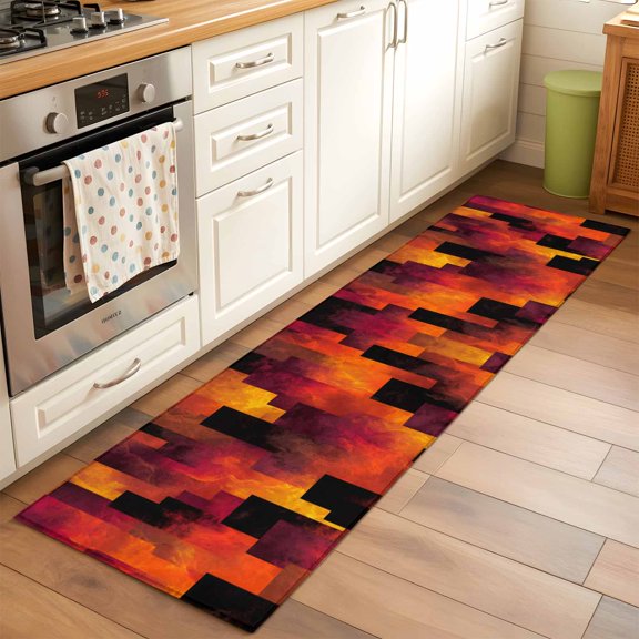 Abstract Art Runner Rug Non Slip 2x6 Red Black Gradient Flames Vertical Blocks Modern Washable Rug Runner for Hallways Low Pile Kitchen Rugs Stain Resist Carpet for Bathroom Bedroom Entryway