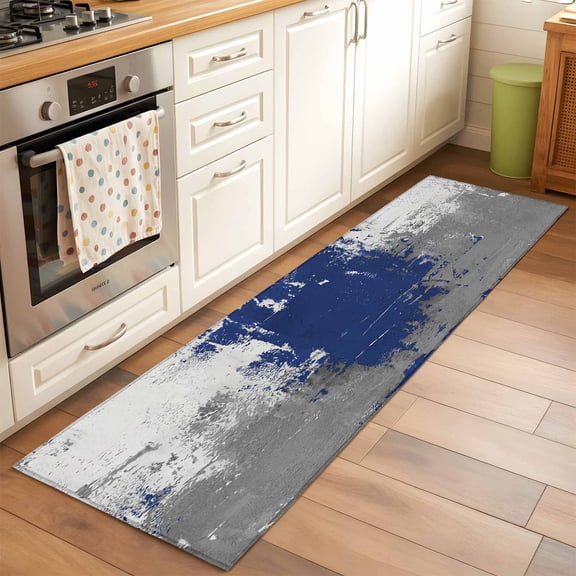 Abstract Art Runner Rugs 2x6 ft Blue Grey Wall Mottled Texture Minimalist Modern Washable Hallway Rugs Non-Slip Floor Mats Absorbent Carpet Bedside Runners for Bedroom Kitchen Bathroom Laundry Room