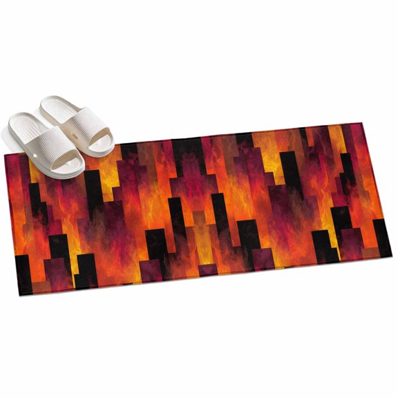 Abstract Art Runner Rugs 2x6ft Red Black Gradient Flames Vertical Blocks Modern Washable Rug, Non Slip Indoor Carpet Absorbent Floor Mat for Living Room Bedroom Dining Room