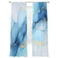 thumbnail image 1 of Abstract Art Sheer Curtains 108 Inch Long 2 Panels, Teal Gold Gradient Marble Texture Light Filtering Rod Pocket Semi Sheer Curtains, Sheer Voile Drapes for Living Room Bedroom, 52"x108", 1 of 5