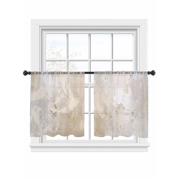 Abstract Art Sheer Curtains 2 Panels Set Beige Grey Gradient Oil Painting Texture Modern Sheer Window Curtains Light Filtering Rod Pocket Voile Drapes for Bedroom Living Room 52"x45"