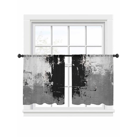 Abstract Art Sheer Curtains 2 Panels Set Black Grey Wall Mottled Texture Minimalist Modern Sheer Window Curtains Light Filtering Rod Pocket Voile Drapes for Bedroom Living Room 52"x54"