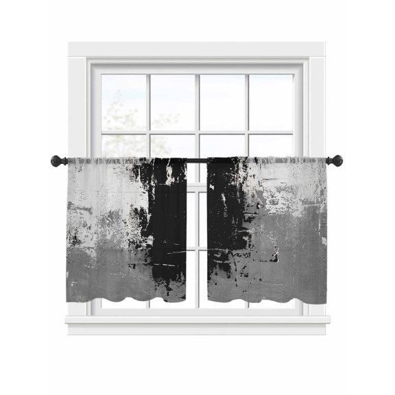 Abstract Art Sheer Curtains 2 Panels Set Black Grey Wall Mottled Texture Minimalist Modern Sheer Window Curtains Light Filtering Rod Pocket Voile Drapes for Bedroom Living Room 52"x45"