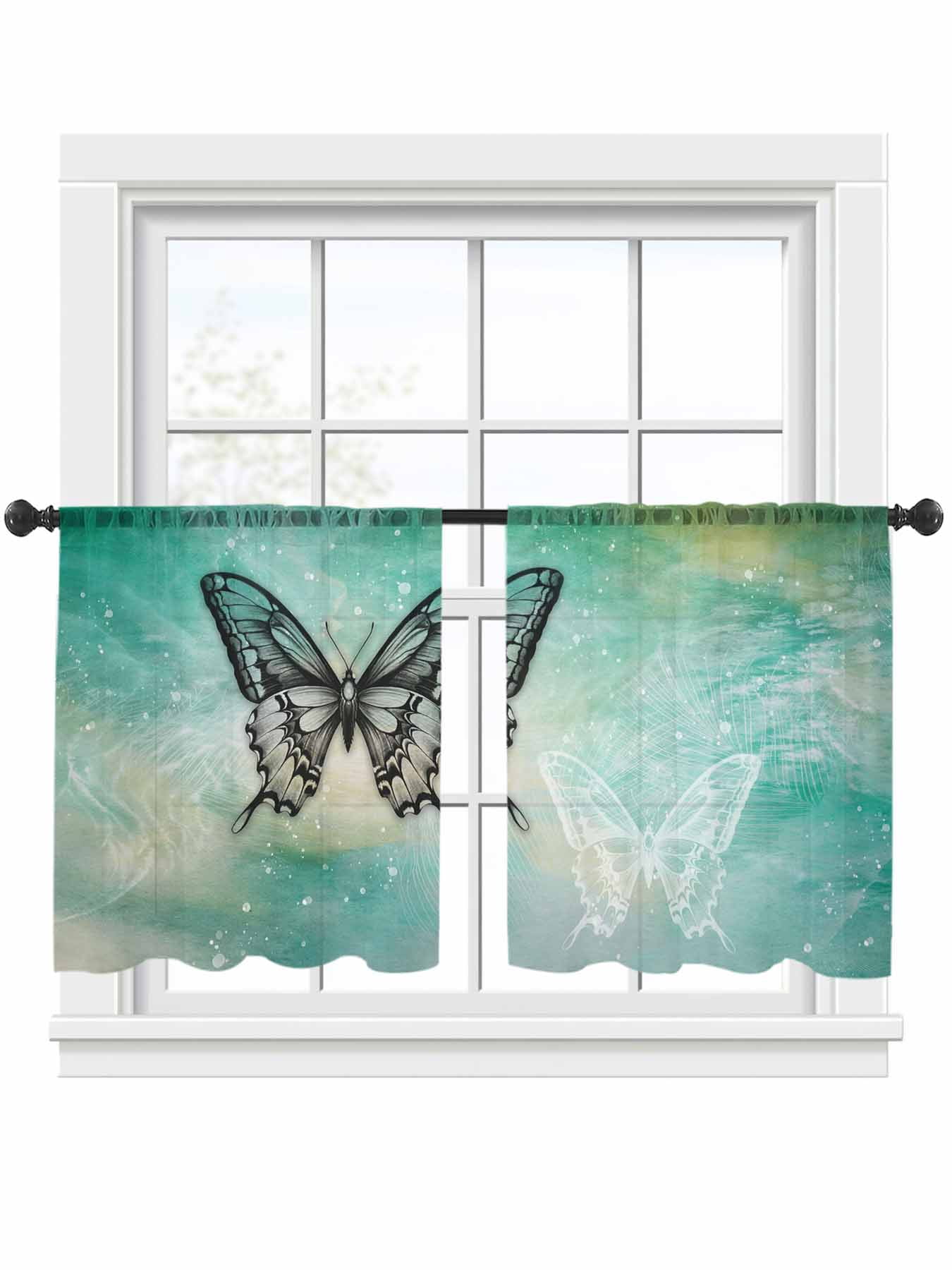 Abstract Art Sheer Curtains 2 Panels Set Black White Butterfly Wings ...
