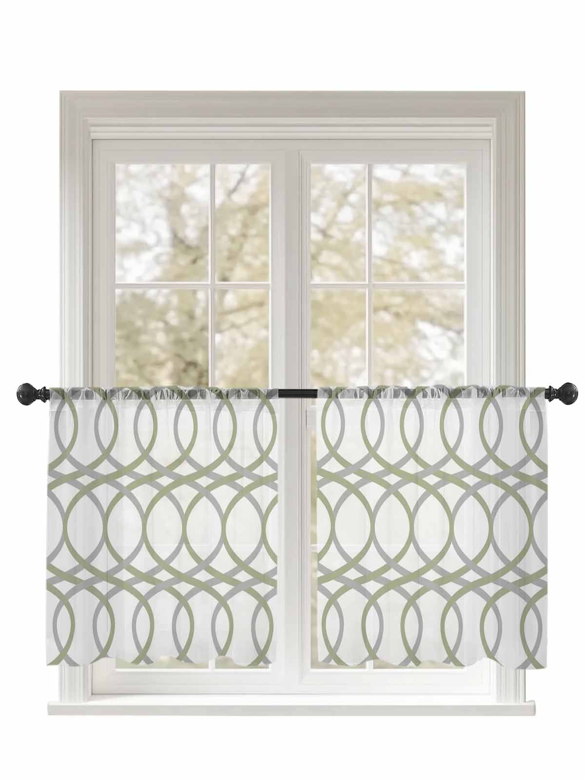 Abstract Art Sheer Curtains 2 Panels Set Green Grey Twisted Lines ...