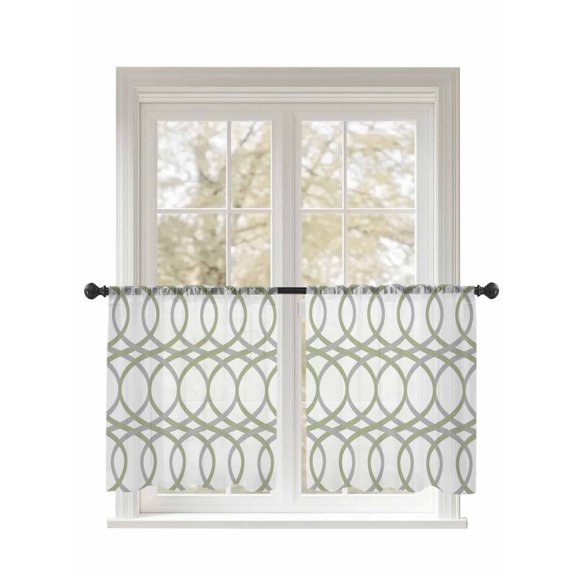 Abstract Art Sheer Curtains 2 Panels Set Green Grey Twisted Lines Geometric Vintage Lihgt Filtering Rod Pocket Voile Drape, Semi Sheer Window Curtains for Bedroom Living Room, 52"x45"