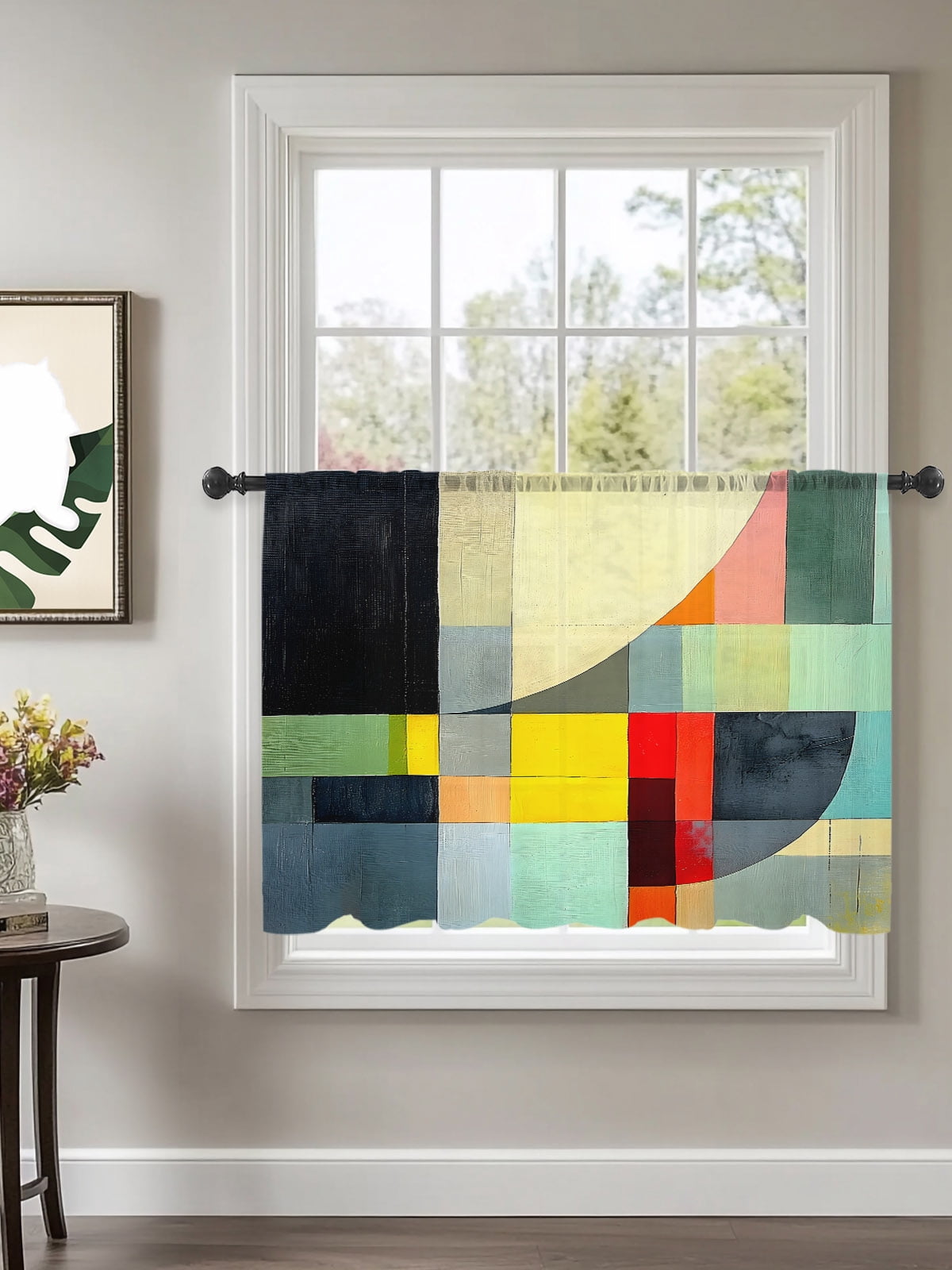 Abstract Art Sheer Curtains 45 Inch Long 1 Panel Simple Color Block ...