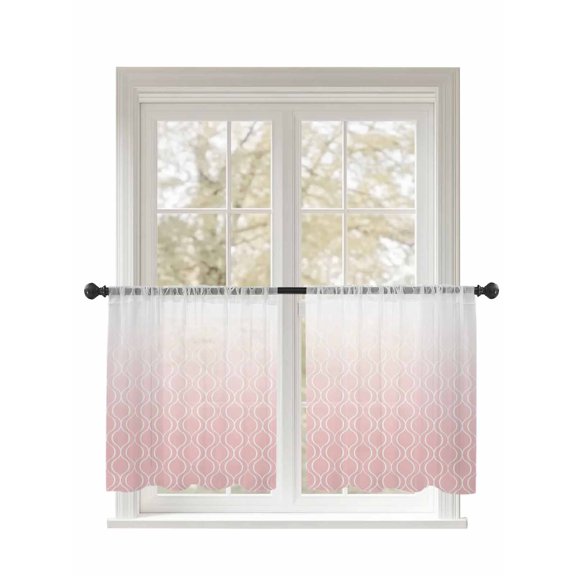 Abstract Art Sheer Curtains 45 Inch Long 2 Panels, Classic Pink Line Gradient Texture Light Filtering Rod Pocket Semi Sheer Curtains, Sheer Voile Drapes for Living Room Bedroom, 52"x45"