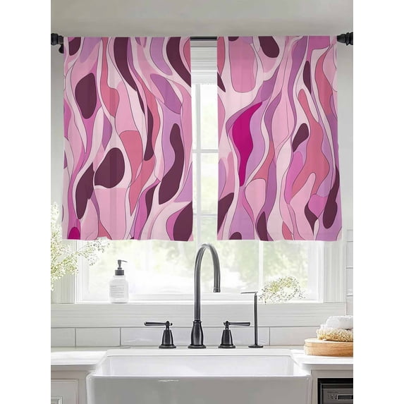 Abstract Art Sheer Curtains 45 Inches Long 2 Panels Impressionist Style Pink Water Ripple Light Filtering Semi Sheer Window Curtains Drapes for Bedroom Living Room 52"x45"