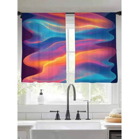 Abstract Art Sheer Curtains 45 Inches Long 2 Panels Modern Yellow Blue Water Ripple Light Filtering Semi Sheer Window Curtains Drapes for Bedroom Living Room 52"x45"
