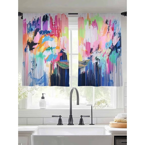 Abstract Art Sheer Curtains 45 Inches Long 2 Panels Simple Theme Pink Gradient Collage Art Light Filtering Semi Sheer Window Curtains Drapes for Bedroom Living Room 52"x45"