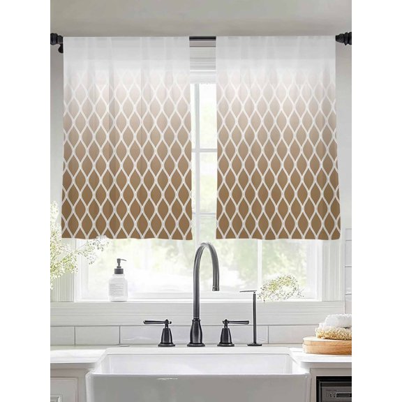 Abstract Art Sheer Curtains 54 Inches Long 2 Panels Classic Brown Line Gradient Decoration Light Filtering Semi Sheer Window Curtains Drapes for Bedroom Living Room 52"x54"