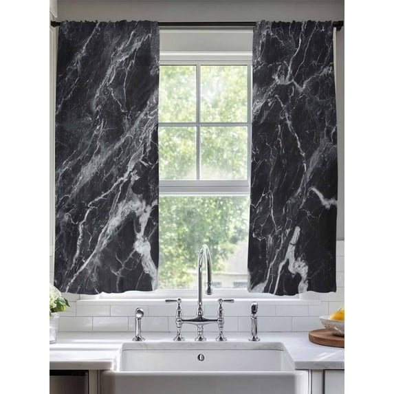 Abstract Art Sheer Curtains 63 Inches Long 2 Panels Dark Black Marble Texture Modern Simple Light Filtering Semi Sheer Window Curtains Drapes for Bedroom Living Room 52"x63"