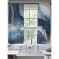 thumbnail image 1 of Abstract Art Sheer Curtains 63 Inches Long 2 Panels Simple Style Blue Gold Gradient Collage Art Light Filtering Semi Sheer Window Curtains Drapes for Bedroom Living Room 52"x63", 1 of 7