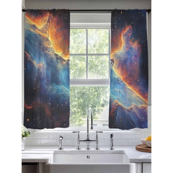 Abstract Art Sheer Curtains 63 Inches Long 2 Panels Starry Sky Galaxy Space Impressionist Style Light Filtering Semi Sheer Window Curtains Drapes for Bedroom Living Room 52"x63"