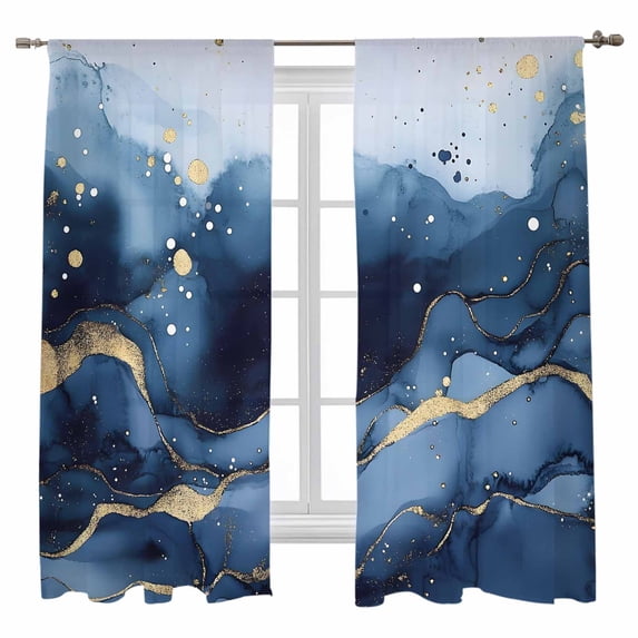 Abstract Art Sheer Curtains 63 inches Long 2 Panels Set Blue Grey Gradient Marble Texture Sheer Window Curtain Rod Pocket Voile Drapes for Living Room/Bedroom, Each 52" W x 63" L