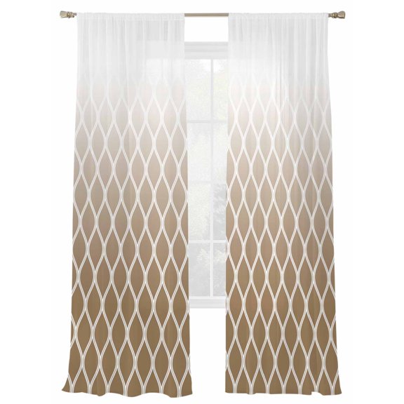 Abstract Art Sheer Curtains for Living Room Bedroom, Light-filtering Sheer Curtain, Classic Brown Line Gradient Decoration Rod Pocket Voile Window Treatment Drapes, 52’’Wx84’’L, 2 Panels Set