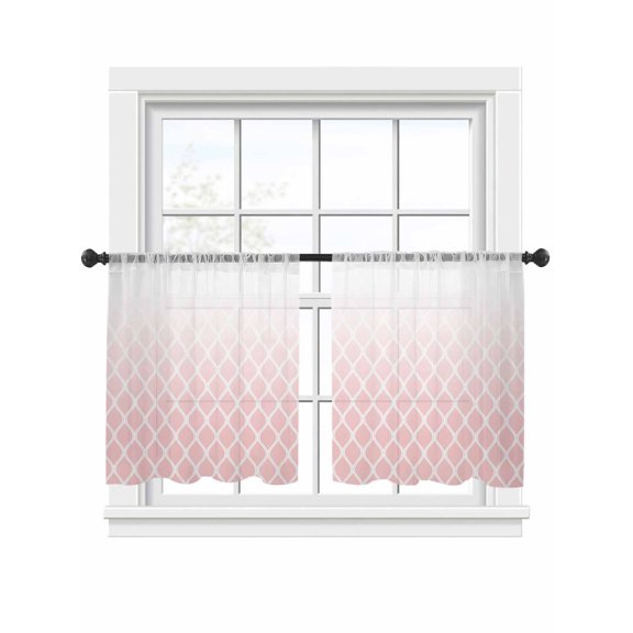 Abstract Art Sheer Curtains for Living Room Bedroom, Light-filtering Sheer Curtain, Classic Pink Line Gradient Decoration Light-Rod Pocket Voile Window Treatment Drapes, 52’’Wx45’’L, 2 Panels Set