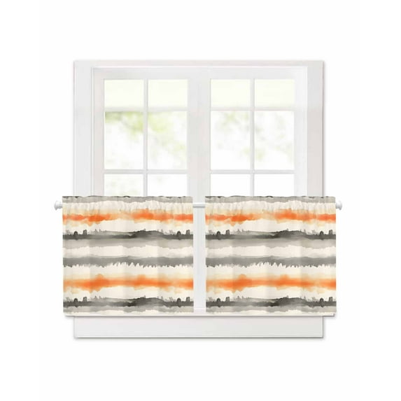 Abstract Art Short Blackout Curtains 45 Inch Long Orange Grey Oil Painting Watercolor Modern Art Rod Pocket Kitchen Curtains, 2 Panels Thermal Insulated Room Darkening Drapes for Bedroom, 42"W x 45"L