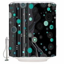 Abstract Art Shower Curtain, 36" x 72", Black Teal Dot Modern Space Art Waterproof Bathroom Curtain Washable Shower Curtain Set with 12 Hooks
