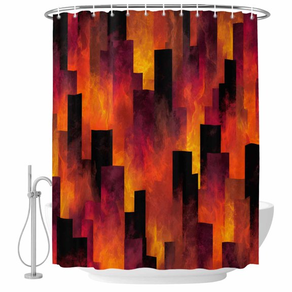 Abstract Art Shower Curtain, 48"x72", Red Black Gradient Flames Vertical Blocks Modern Waterproof Bathroom Curtain Washable Shower Curtain Set with 12 Hooks