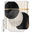 thumbnail image 1 of Abstract Art Shower Curtain, 60" x 72", Black Gold Circle Moon Stripe Mottled Geometric Waterproof Bathroom Curtain Washable Shower Curtain Set with 12 Hooks, 1 of 6