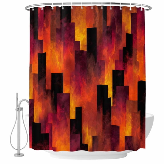 Abstract Art Shower Curtain, 72"x72", Red Black Gradient Flames Vertical Blocks Modern Waterproof Bathroom Curtain Washable Shower Curtain Set with 12 Hooks