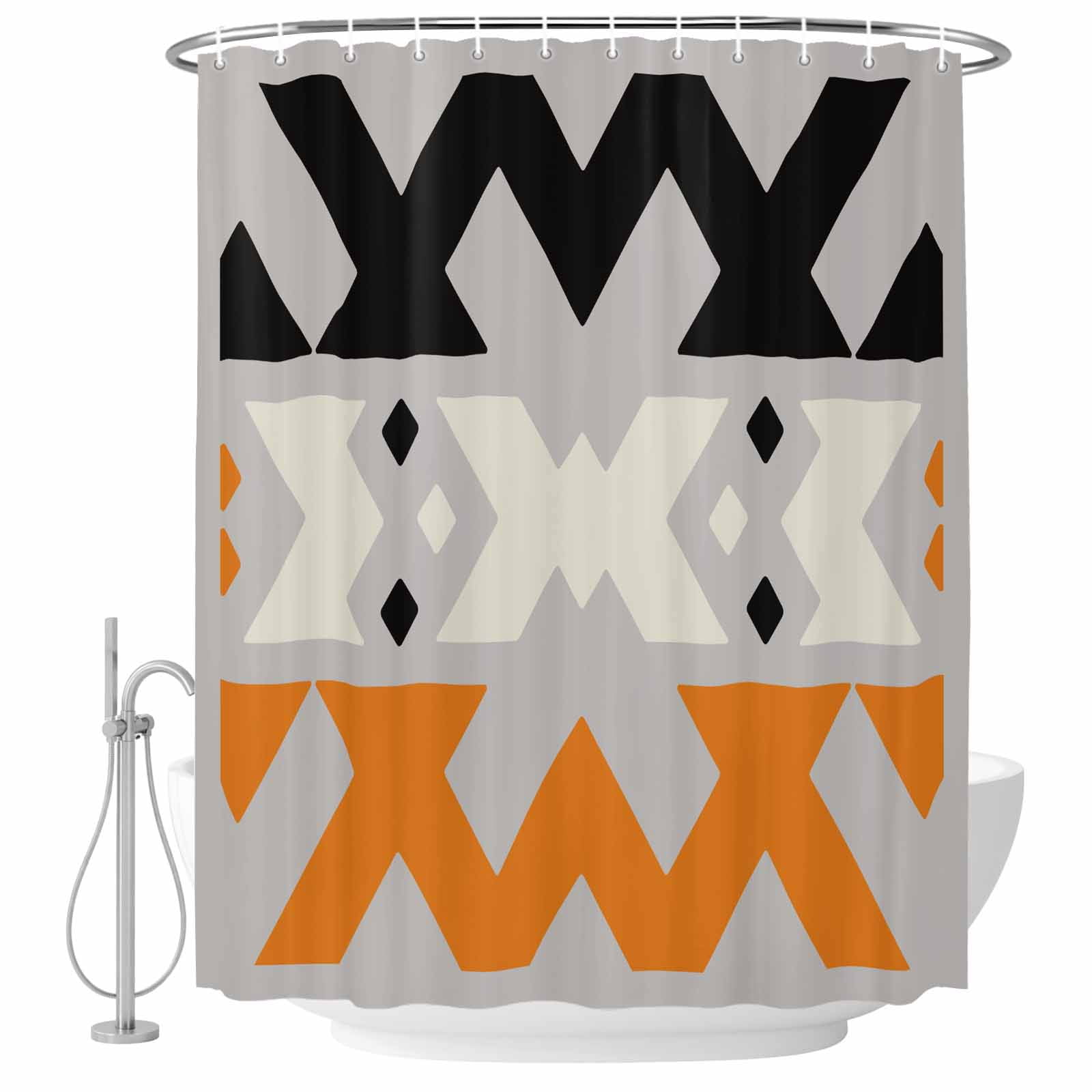 Abstract Art Shower Curtain for Bathroom, Blue Black Orange Line Simple ...