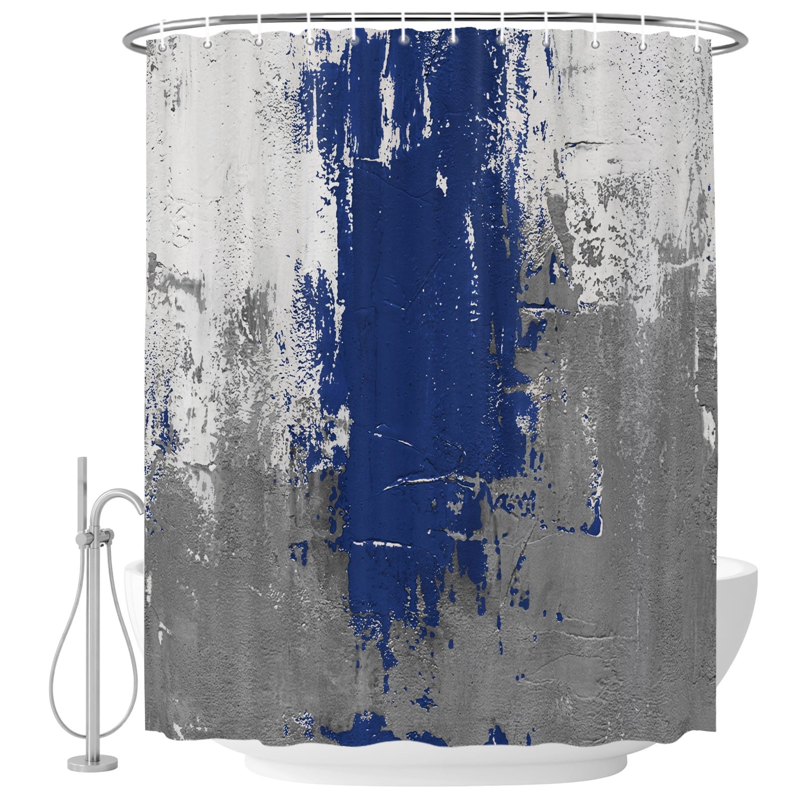 Abstract Art Shower Curtain for Bathroom, Blue Grey Wall Mottled ...