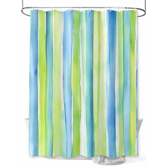 Abstract Art Shower Curtain, Blue Green Line Stripes Gradient Modern Art Waterproof Shower Curtain Set with 12 Hooks Lightweight Washable Fabric Shower Curtains for Bathroom 48x72 Inches