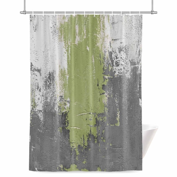 Abstract Art Shower Curtain, Green Grey Wall Mottled Texture Minimalist Modern Waterproof Shower Curtain Set with 12 Hooks Lightweight Bath Curtains Fabric Bathroom Decor 48x72 Inches
