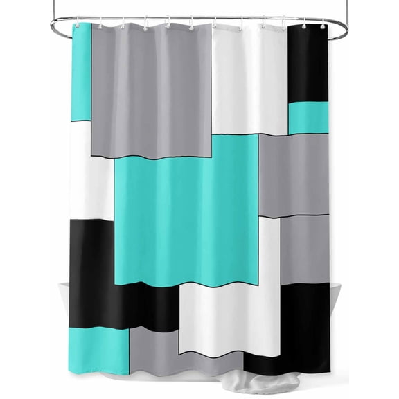 Abstract Art Shower Curtain, Patchwork Black Kallaite and Grey Waterproof Shower Curtain Set with 12 Hooks Lightweight Washable Fabric Shower Curtains for Bathroom 36x72 Inches