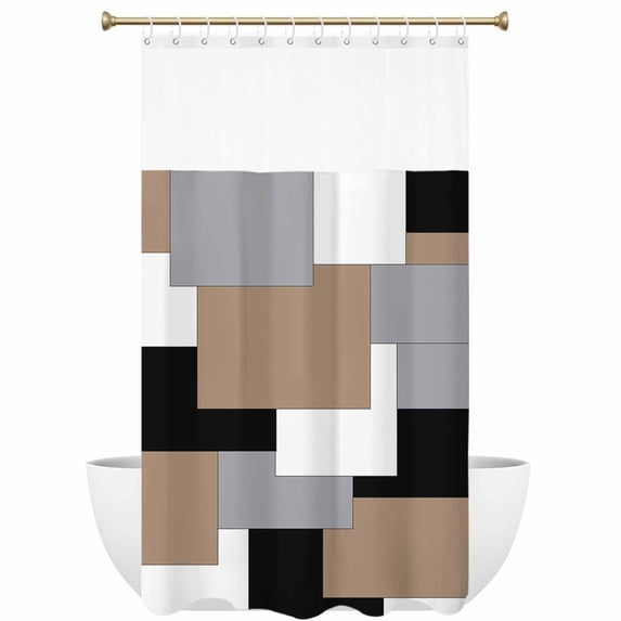 Abstract Art Shower Curtain with See Through Top Window Brown Black ...