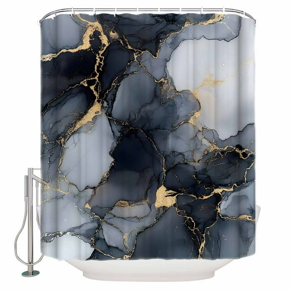 Abstract Art Shower Curtain Set ，Waterproof Fabric Shower Curtains Black Gold Gradient Marble Texture Shower Curtains for Bathroom,Bathroom Decor 36"x72"
