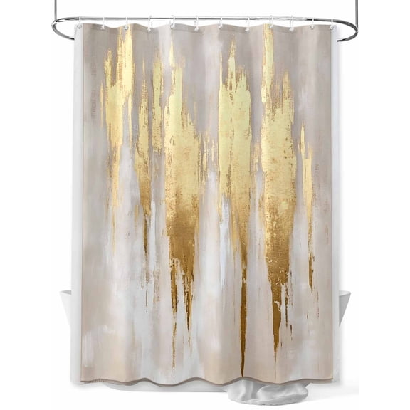 Abstract Art Shower Curtain Set ,Waterproof Fabric Shower Curtains Gold Color Block Brown Back Impressionist Shower Curtains for Bathroom,Bathroom Decor 60"x72"