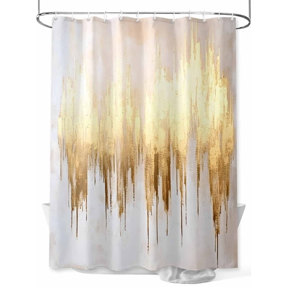 Abstract Art Shower Curtain Set ,Waterproof Fabric Shower Curtains Gold Color Block Impressionist Brown Back Shower Curtains for Bathroom,Bathroom Decor 60"x72"
