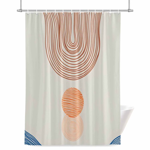 Abstract Art Shower Curtain, Sunset Orange Blue Line Modern Geometric Waterproof Shower Curtain Set with 12 Hooks Lightweight Bath Curtains Fabric Bathroom Decor 72x78 Inches