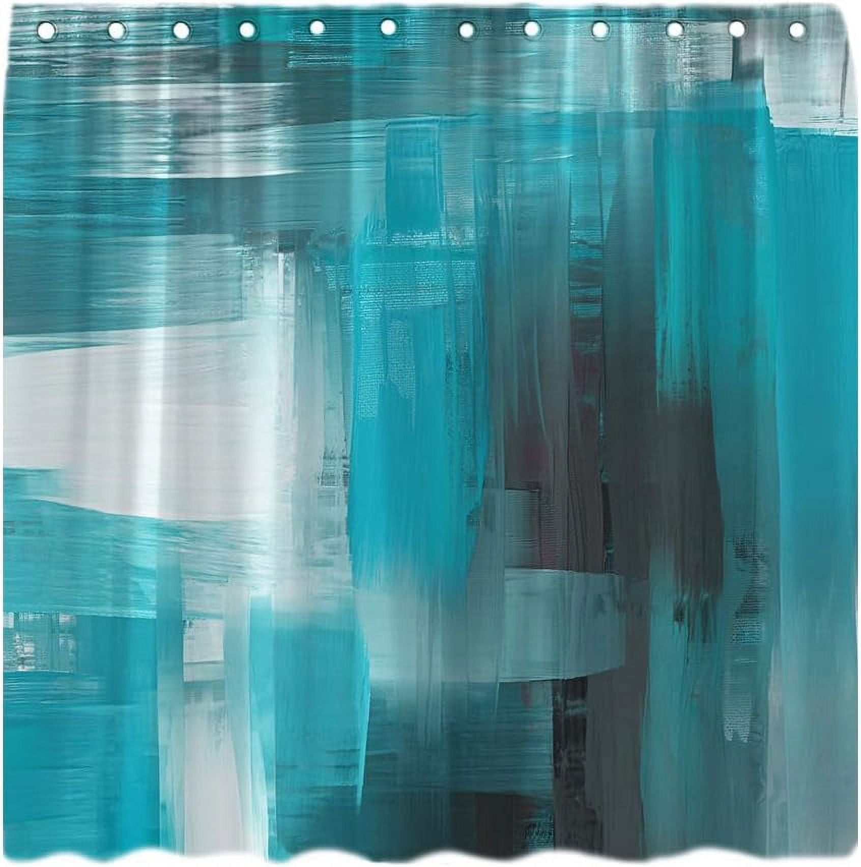 Abstract Art Shower Curtain Teal Oil Painting Watercolor Grunge