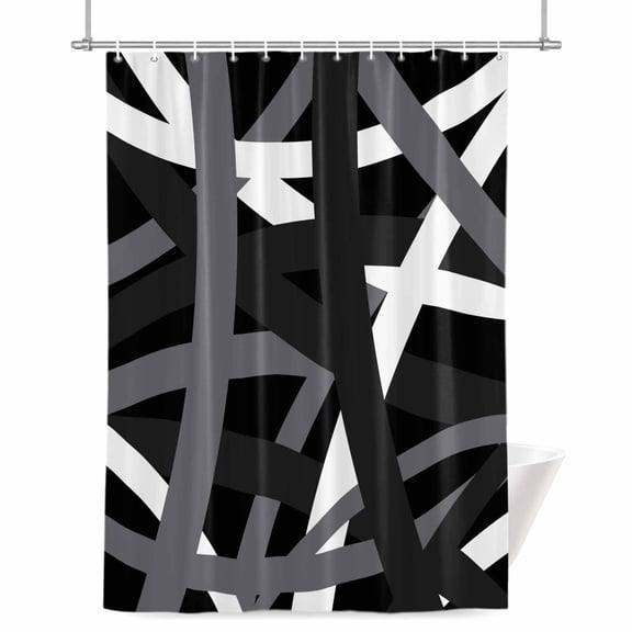 Abstract Art Shower Curtain, White Black Gray Line Modern Simple Waterproof Shower Curtain Set with 12 Hooks Lightweight Bath Curtains Fabric Bathroom Decor 36x72 Inches