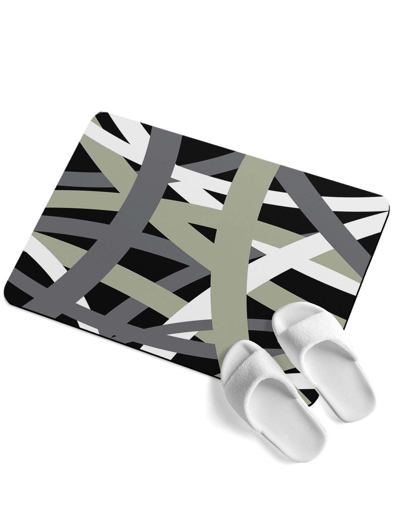 Abstract Art Soft Diatomaceous Earth Mat, Green White Black Gray Line ...