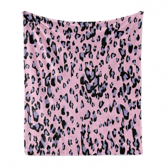 Abstract Art Soft Flannel Fleece Throw Blanket, Animals Motifs Geometric Leopard Skin Pattern in Chaotic Style on Pinkish, Cozy Plush for Indoor and Outdoor Use, 60" x 80", Multicolor, by Ambesonne