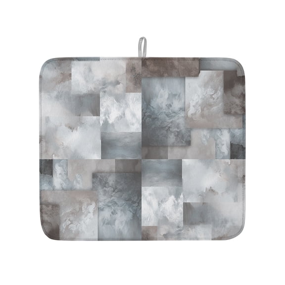 Abstract Art Square Ombre Dish Drying Mats for Kitchen Counter,Absorbent Microfiber Dish Drainer Rack Mat Color Block Distortion Overlay Drying Pad for Sinks,Utensils,Countertops,16x18in