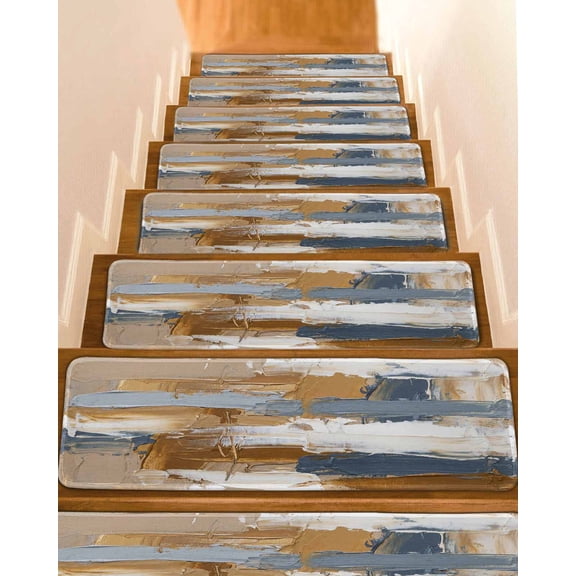 Abstract Art Stair Treads Brown Grey Graffiti Paint Retro Mottled Texture Indoor Non Slip Peel and Stick Stair Treads for Wooden Steps 4 PCS, Soft Adhesive Staircase Mats Runner Rugs 8"x30"