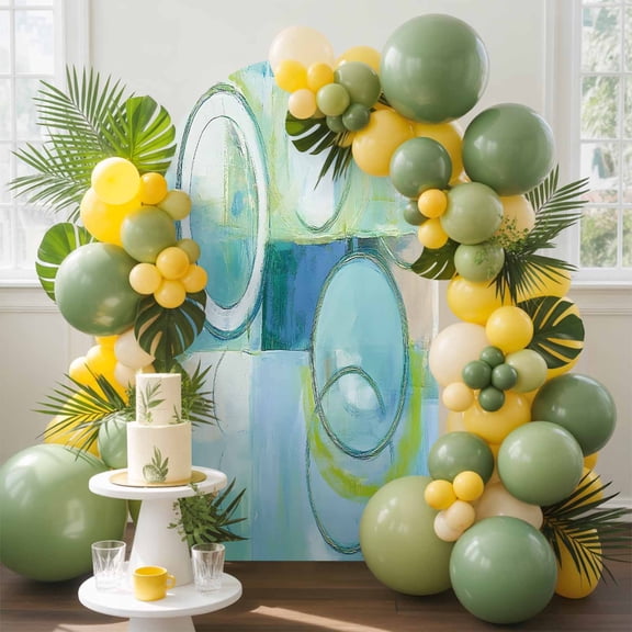 Abstract Art Street Art Circle Teal Retro Arch Backdrop Cover, 6.6FT, Spandex Arch Covers Double-Sided Backdrop for Wedding Birthday Party Photo Background Decoration