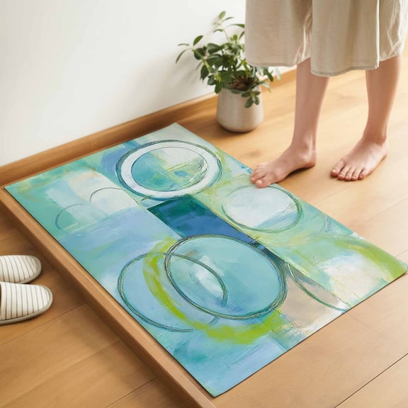 Abstract Art Street Art Circle Teal Retro Door Mat 16x24 Inch Entryway Rug with Non-Slip Rubber, Inside Floor Mats Front Door Rug for Living Room Bathroom Bedroom Home Office