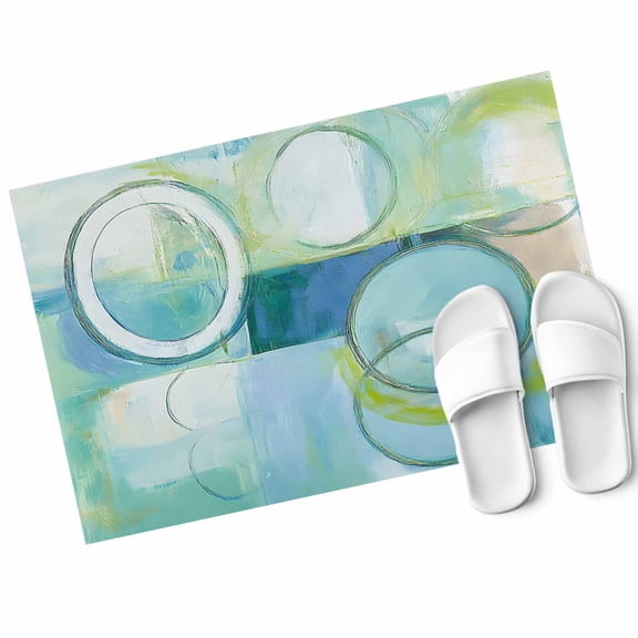 Abstract Art Street Art Circle Teal Retro Door Mat Non Slip Absorbent Entrance Mat Washable Low Profile Indoor Doormat for Front Door Entryway Entry 16"x24"