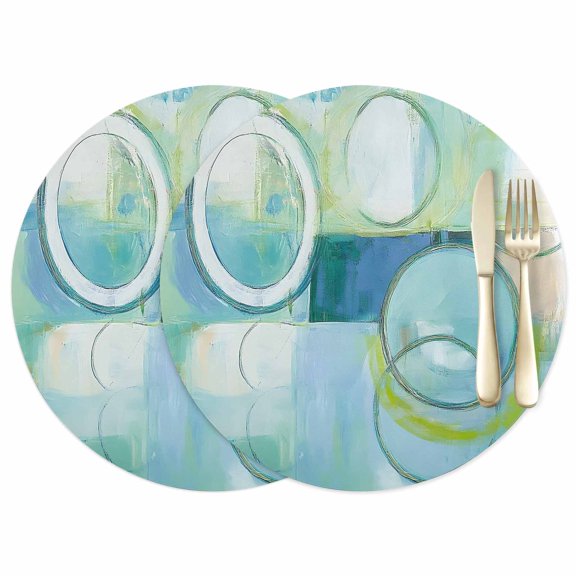 Abstract Art Street Art Circle Teal Retro Leather Placemats Set of 2, 12 Inch, Waterproof Oil-Proof Place Mats, Non-Slip Table Mats for Kitchen, Dining Room, Indoor Outdoor